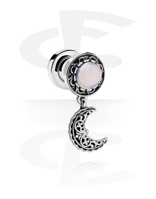 Tunele & plugi, Screw-on tunnel (surgical steel, silver) z vintage moon design, Stal chirurgiczna 316L
