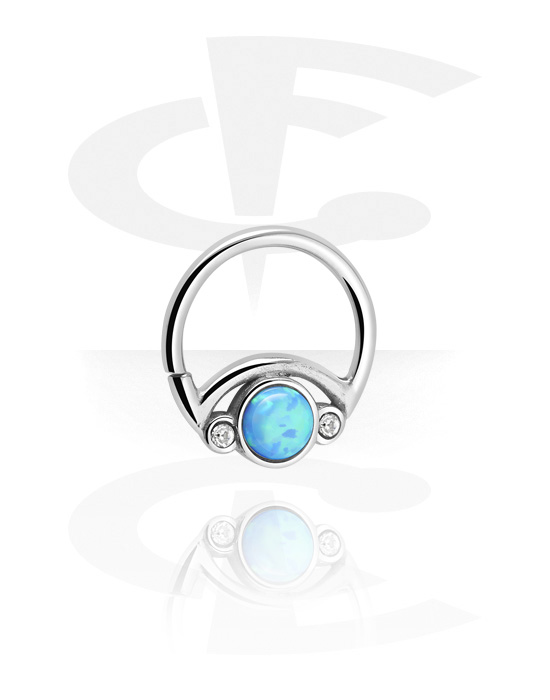Piercinggyűrűk, Continuous ring (surgical steel, silver, shiny finish) val vel Szintetikus opál és Kristálykövek, Sebészeti acél, 316L