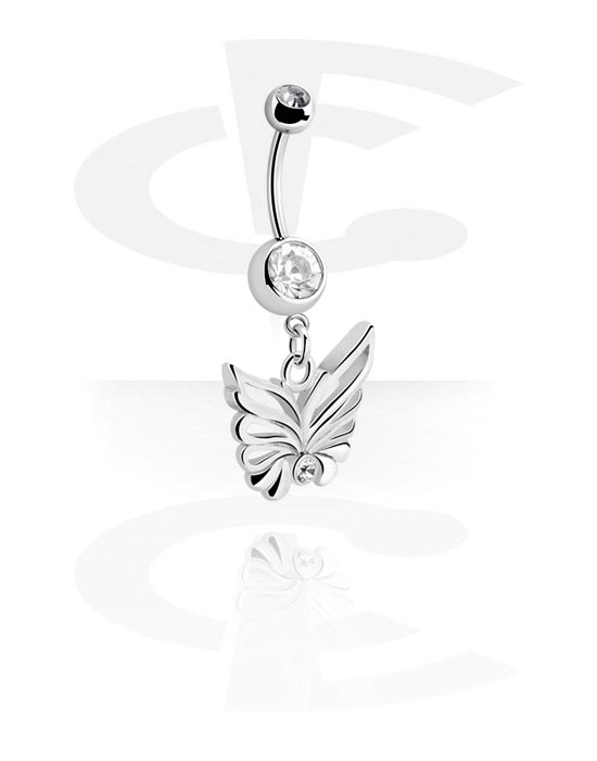 Curved Barbells, Belly button ring (surgical steel, silver, shiny finish) met kristalsteentjes, Chirurgisch staal 316L