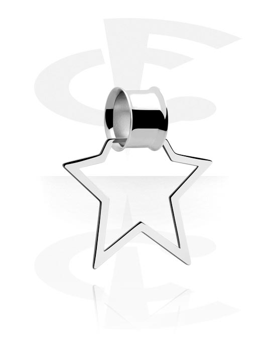 Tunneler & plugger, Double flared tunnel (surgical steel, silver) med star-shaped creole, Surgical Steel 316L