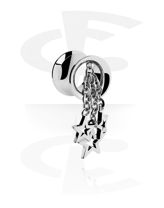 Tunneler & plugger, Double flared tunnel (surgical steel, silver) med star charm, Surgical Steel 316L