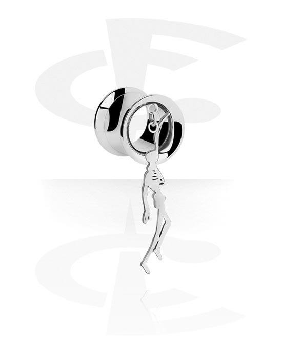 Tunnels & Plugs, Double flared tunnel (surgical steel, silver) avec Accessoire squelette, Acier chirurgical 316L