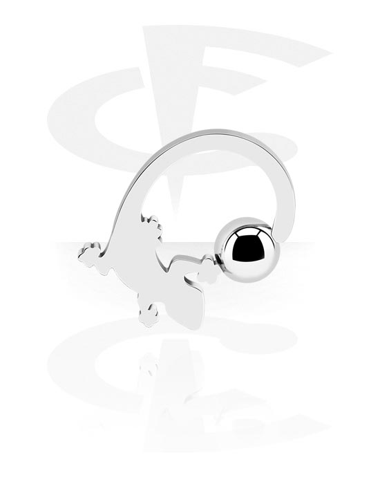 Piercing Rings, Ball closure ring (surgical steel, silver, shiny finish) with gecko design, Surgical Steel 316L