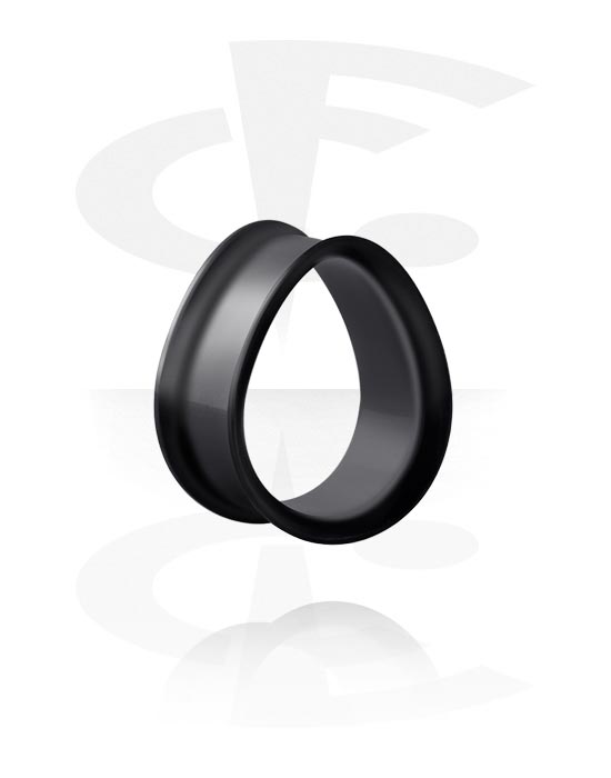 Tunnels & Plugs, Tear-shaped double flared tunnel (steel, black, shiny finish), Stainless Steel 316L