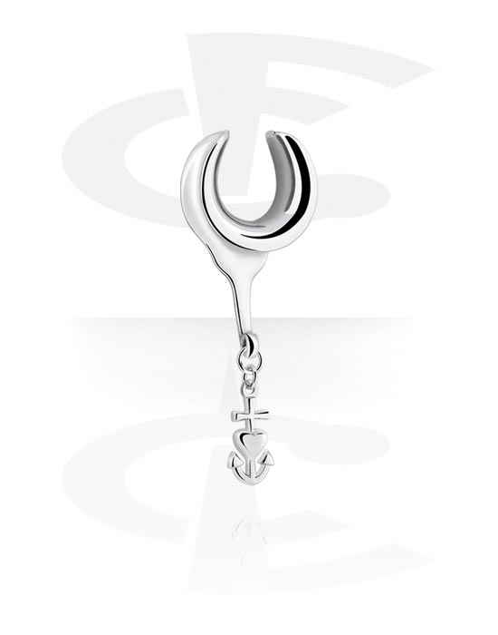 Tunnels & Plugs, Half tunnel (steel, silver, shiny finish) with anchor charm, Stainless Steel 316L ,  Plated Brass