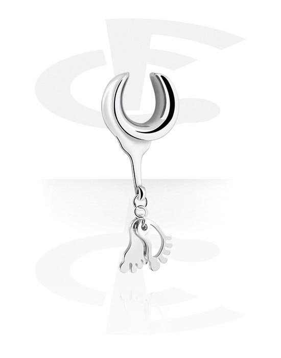 Tunnels & Plugs, Half tunnel (steel, silver, shiny finish) with foot charm, Stainless Steel 316L ,  Plated Brass