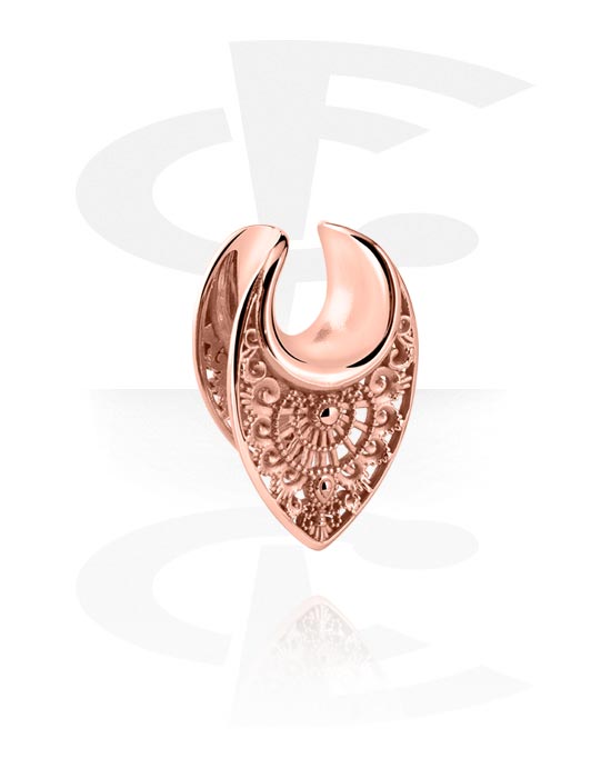 Tunnels & Plugs, Half tunnel (surgical steel, rose gold, shiny finish) avec ornament, Rose Gold Plated Stainless Steel 316L