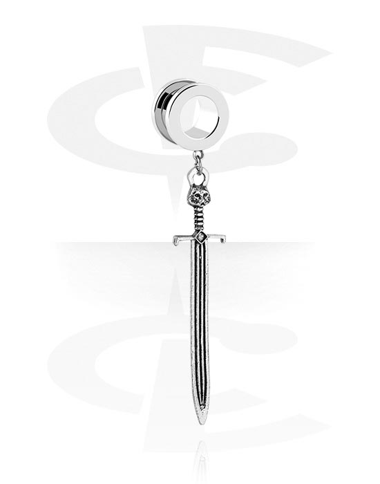 Alagutak és dugók, Screw-on tunnel (steel, silver, shiny finish) val vel sword pendant