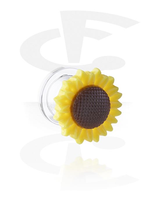 Tunele & plugi, Screw-on tunnel (acrylic, clear) z sunflower attachment, Akryl
