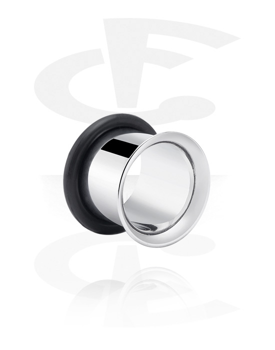 Tunnels & Plugs, Single flared tunnel (surgical steel, silver, shiny finish) with O-ring, Surgical Steel 316L