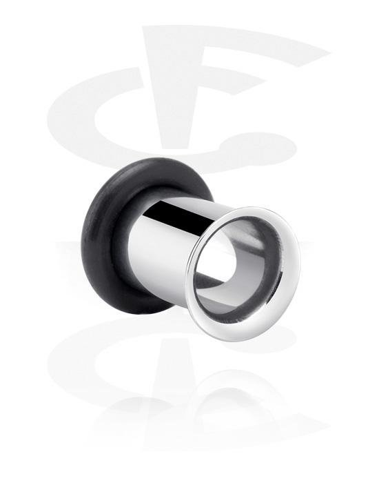 Tunnels & Plugs, Single flared tunnel (surgical steel, silver, shiny finish) with O-ring, Surgical Steel 316L