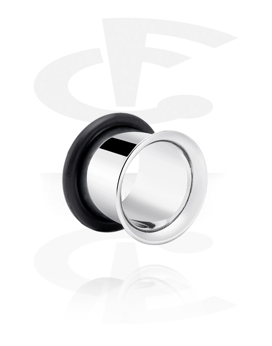 Tunneler & plugger, Single flared tunnel (surgical steel, silver) med O-Ring, Surgical Steel 316L