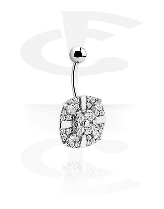 Banaanikorut, Belly button ring (surgical steel, silver, shiny finish) kanssa crystal stones, Kirurginteräs 316L