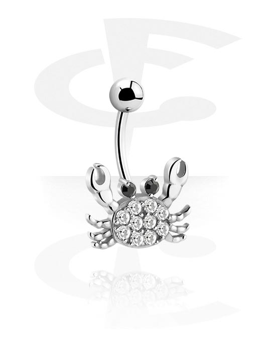 Curved Barbells, Fashion Banana with crab design and crystal stones, Surgical Steel 316L