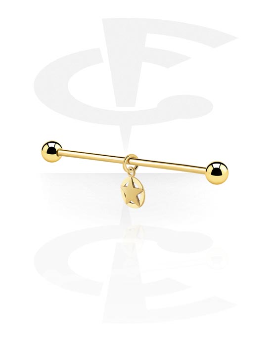 Barbells, Industrial Barbell with star attachment, Gold Plated Surgical Steel 316L