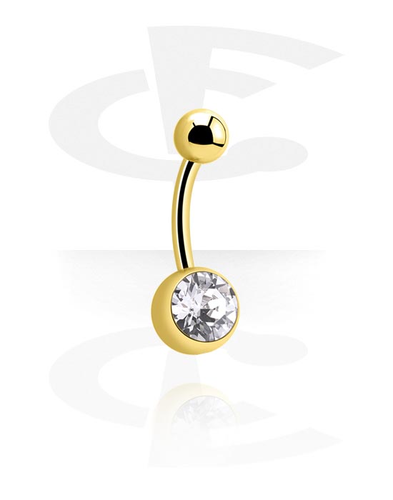 Bananer, Belly button ring (surgical steel, gold, shiny finish) med kristallstenar, Förgyllt kirurgiskt stål 316L