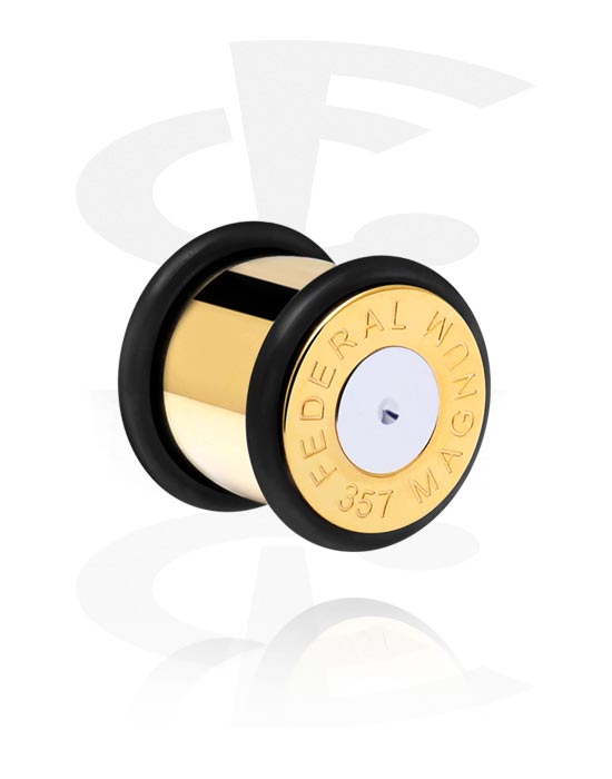Tunneler & plugger, Plug (surgical steel, gold, shiny finish) med Bullet Design og O-Rings, Gold Plated Surgical Steel 316L