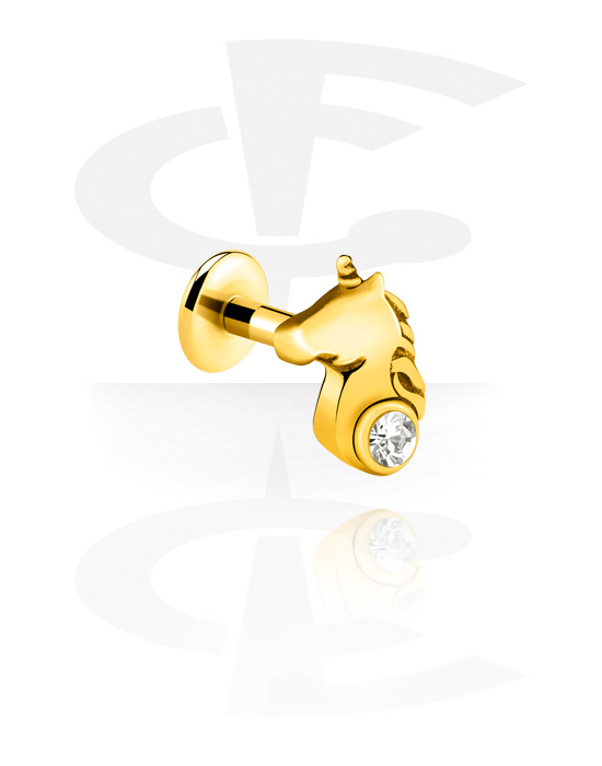 Labrets, Internally Threaded Labret with unicorn design, Gold Plated Surgical Steel 316L