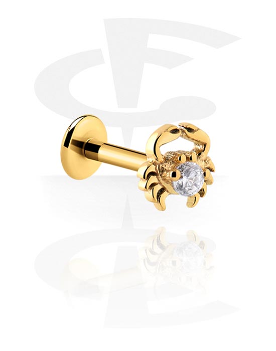 Labrets, Internally Threaded Labret with crab design and crystal stone, Gold Plated Surgical Steel 316L