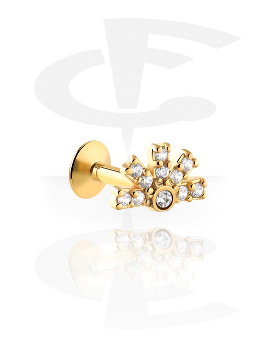 Labrets, Internally Threaded Labret with crystal stones, Gold Plated Surgical Steel 316L