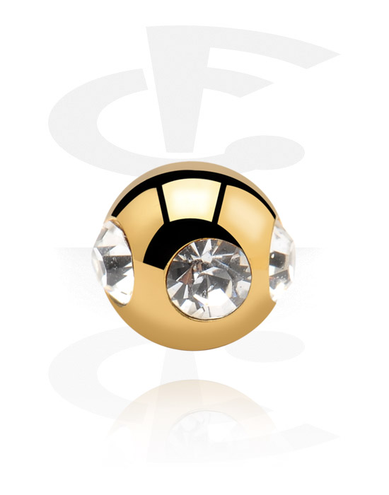Kuler og staver ++, Ball med crystal stones, Gold Plated Surgical Steel 316L