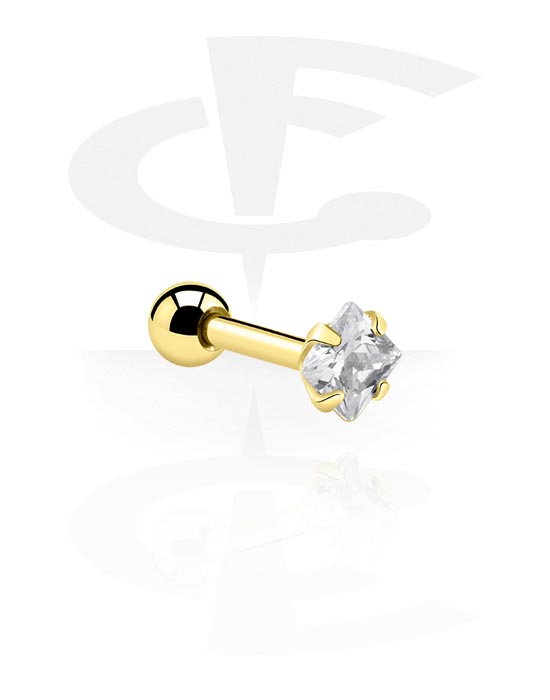 Helix & Tragus, Tragus Piercing with crystal stone, Gold Plated Surgical Steel 316L