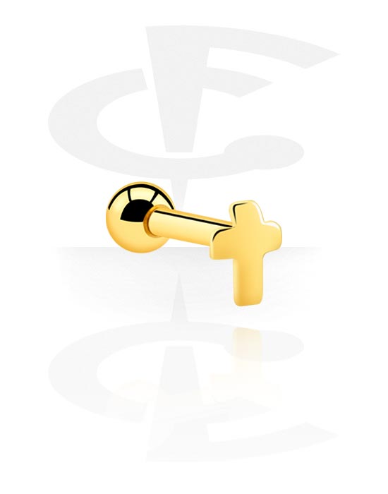 Helix / Tragus, Tragus Piercing with cross design, Gold Plated Surgical Steel 316L
