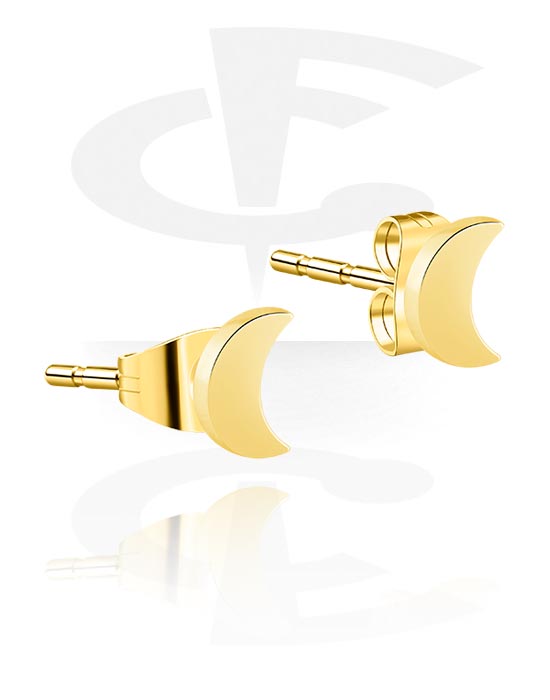 Øredobber, Ear Studs med Moon Design, Gold Plated Surgical Steel 316L