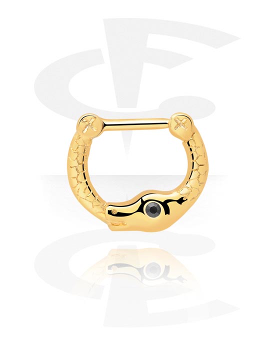 Nesestaver og -ringer, Septum Clicker med snake og crystal stone, Gold Plated Surgical Steel 316L