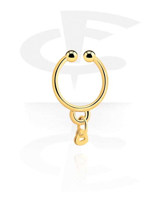 Falske piercinger, Fake septum med heart pendant, Gold Plated Surgical Steel 316L