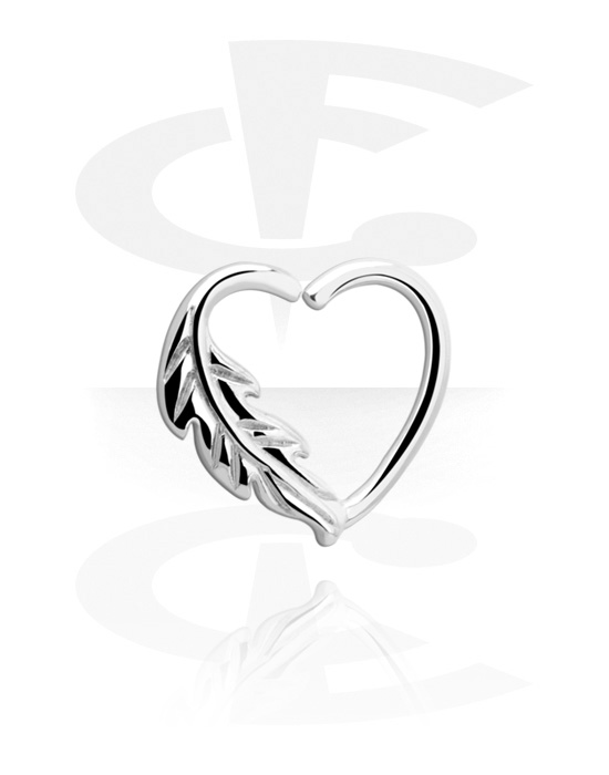 Piercingringer, Heart-shaped continuous ring (surgical steel, silver, shiny finish) med Leaf Design, Surgical Steel 316L