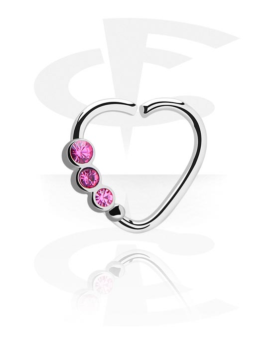 Piercing Rings, Heart-shaped continuous ring (surgical steel, silver, shiny finish) with crystal stones, Surgical Steel 316L