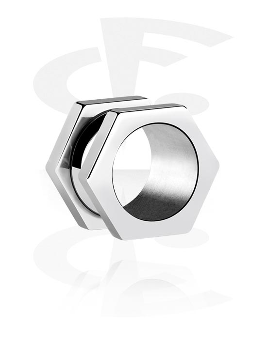 Tunnels & Plugs, Hexagon-shaped screw-on tunnel (surgical steel, silver, shiny finish), Surgical Steel 316L