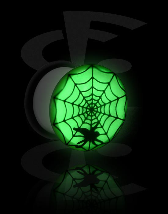 Tunele & plugi, "Glow in the dark" single flared plug (acrylic) z spiderweb attachment i O-Ring, Akryl
