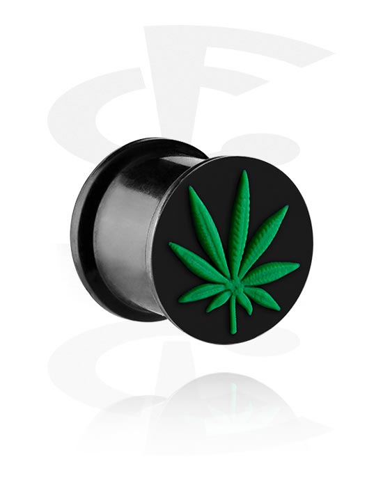 Alagutak és dugók, Ribbed plug (silicone, black) val vel Marijuana leaf, Szilikon