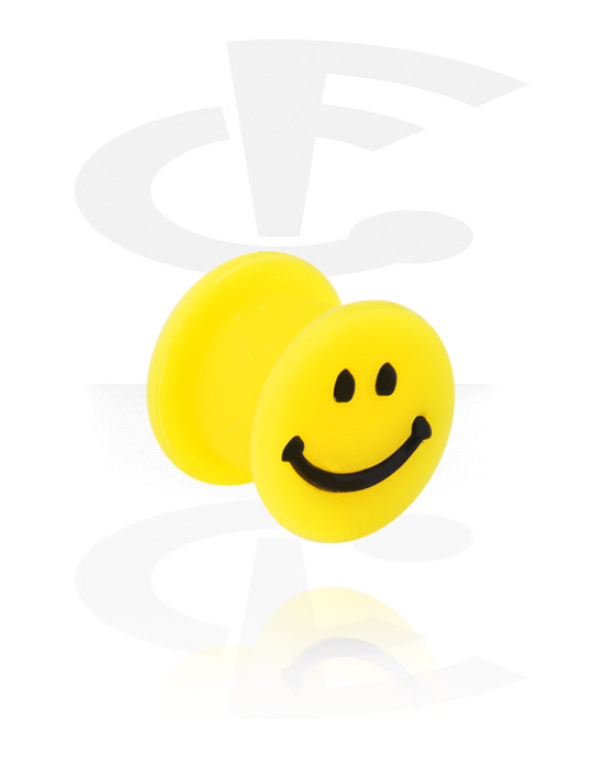 Alagutak és dugók, Double flared plug (silicone, yellow) val vel Smiley design, Szilikon