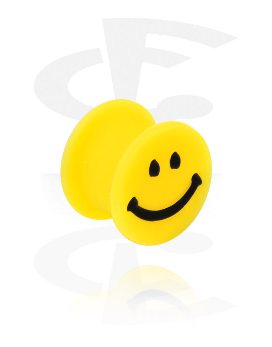 Tunele & plugi, Double flared plug (silicone, yellow) z Smiley design, Silikon