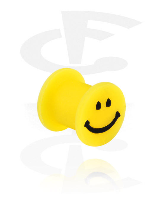 Tunnelit & plugit, Double flared plug (silicone, yellow) kanssa Smiley design, Silikoni