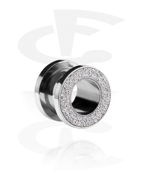 Tunneler & plugger, Screw-on tunnel (surgical steel, silver) med diamond look, Surgical Steel 316L