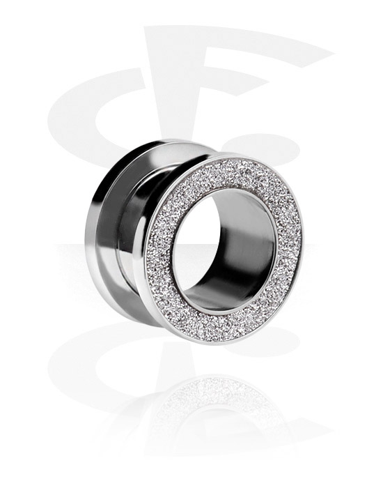 Tunneler & plugger, Screw-on tunnel (surgical steel, silver) med diamond look, Surgical Steel 316L