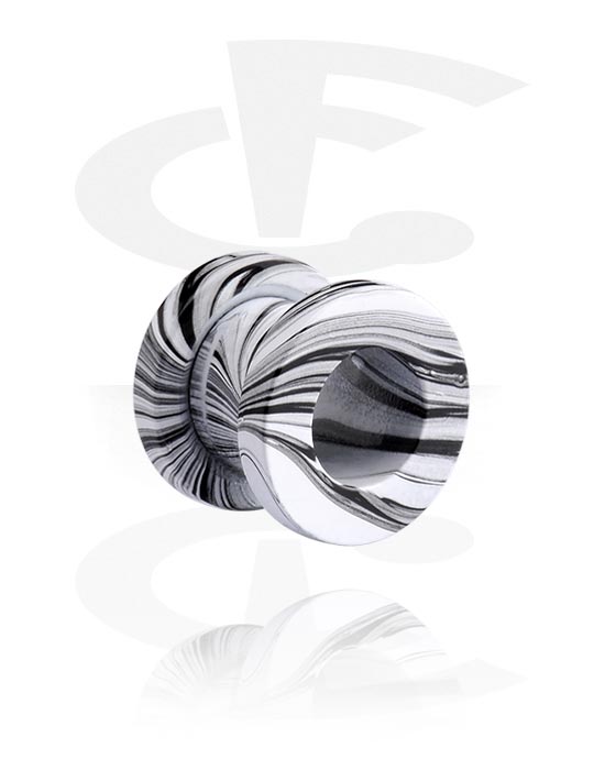 Tunneler & plugger, Screw-on tunnel (surgical steel) med black and white design, Surgical Steel 316L