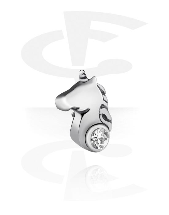 Kuler og staver ++, Attachment for Internally Threaded Pins  med Horse Design og crystal stone, Surgical Steel 316L