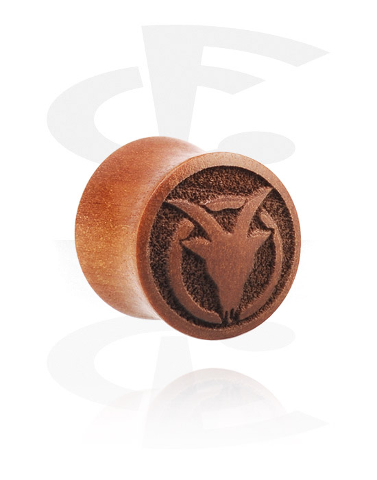 Tunneler & plugger, Double flared plug (wood) med laser engraving "Capricorn", cherry wood
