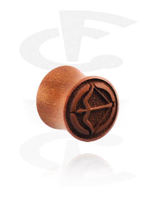 Tunneler & plugger, Double flared plug (wood) med laser engraving "bow and arrow", cherry wood