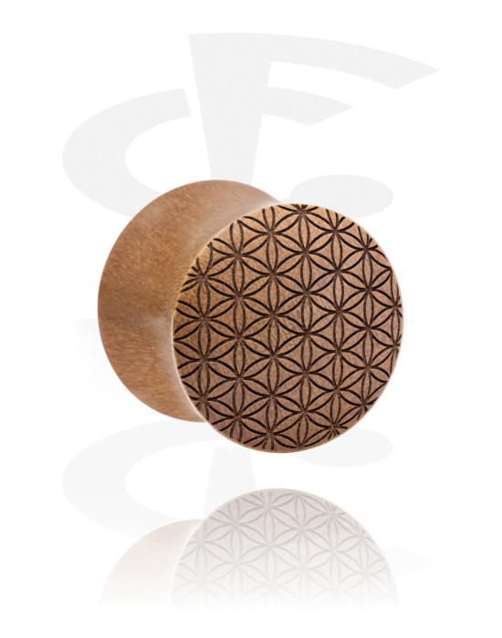 Tunneler & plugger, Double flared plug (wood) med laser engraving "Mandala", cherry wood