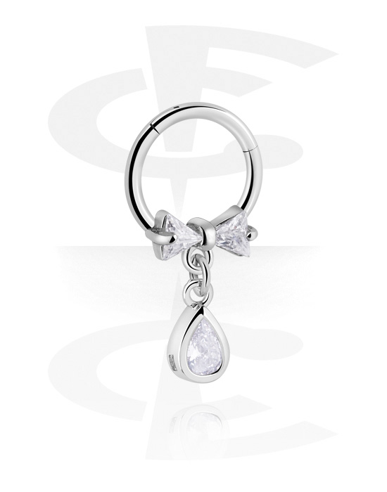 Piercing Rings, Piercing clicker (surgical steel, silver, shiny finish) with charm and crystal stones, Surgical Steel 316L, Plated Brass