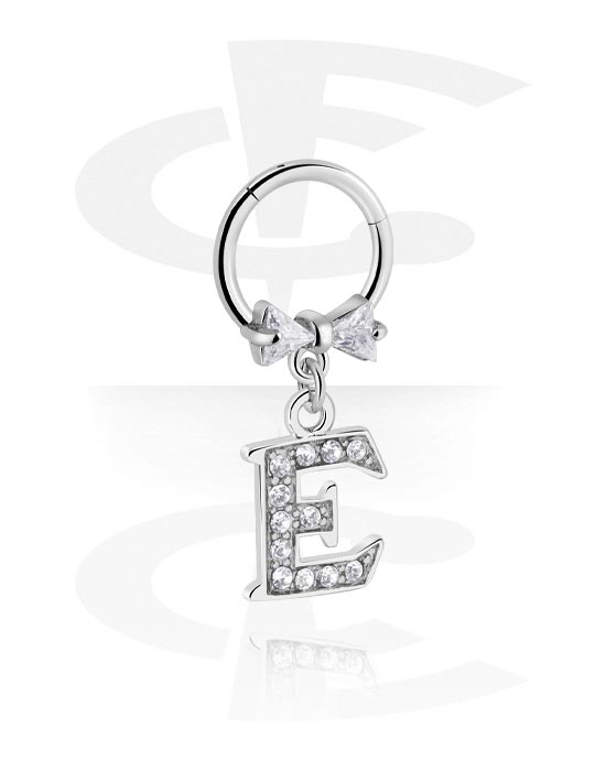 Piercingringar, Multi-purpose clicker (surgical steel, silver, shiny finish) med charm with letter "E" och kristallstenar, Kirurgiskt stål 316L, Överdragen mässing