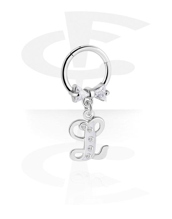Piercing Rings, Piercing clicker (surgical steel, silver, shiny finish) with letter charm and charm with letter "L", Surgical Steel 316L, Plated Brass