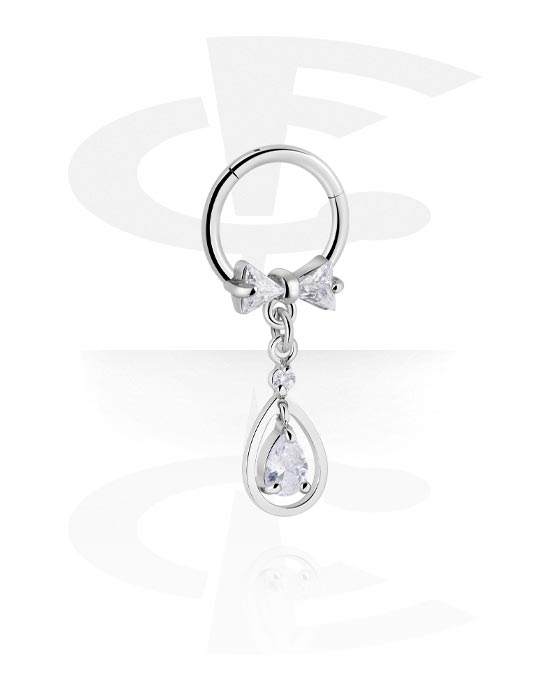 Piercing Rings, Piercing clicker (surgical steel, silver, shiny finish) with charm and crystal stones, Surgical Steel 316L, Plated Brass