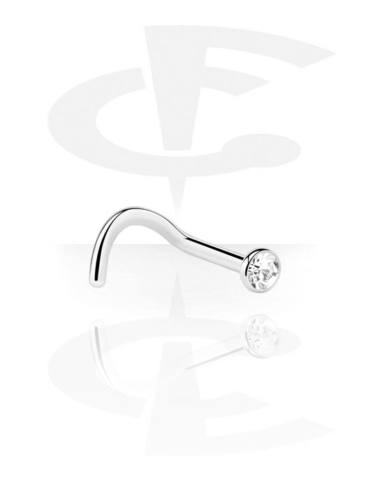 Neuspiercings & Septums, Curved nose stud (surgical steel, silver, shiny finish) met kristalsteentje, Chirurgisch staal 316L